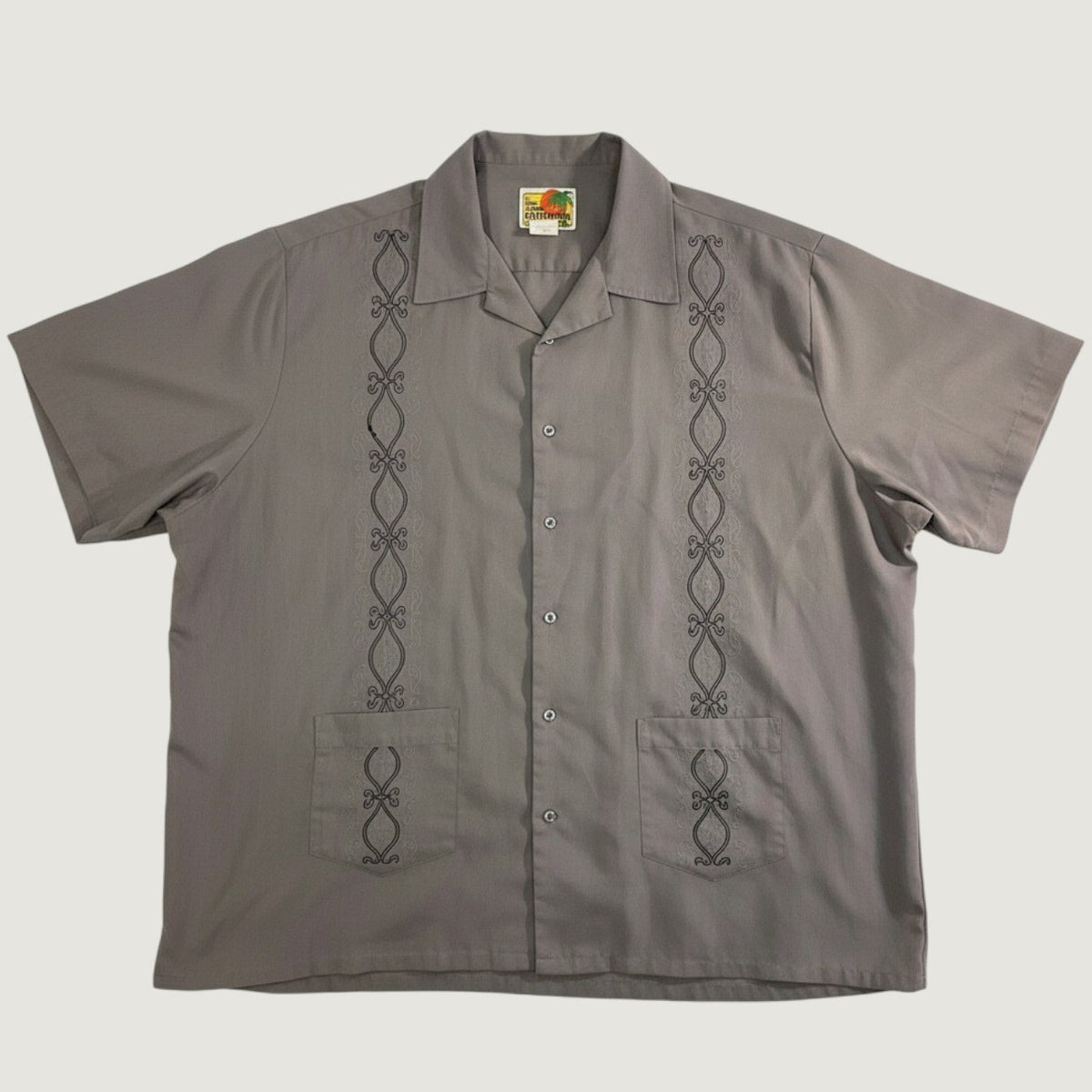 Haband Guayabera Shirt Mens 3X Gray Embroidered Short Sleeve Tropical Button Up
