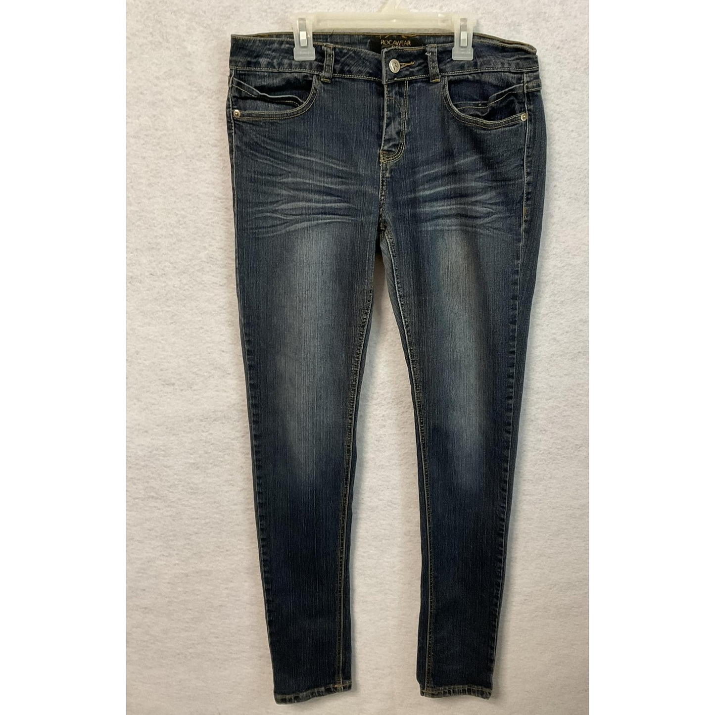 Rocawear Jeans Womens 11 Blue Skinny Mid Rise Embroidered Back Pocket Denim