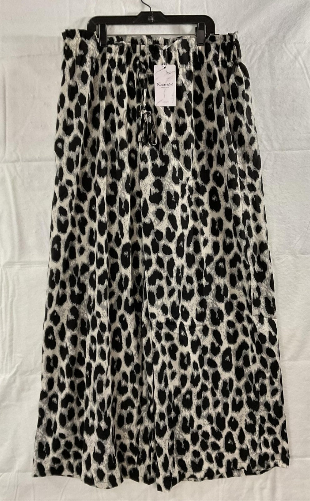Fimarsted Pants Womens 14 Black Leopard Print Wide Leg Crepe Drawstring Elastic