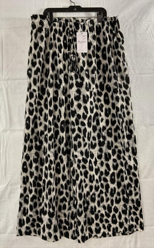 Fimarsted Pants Womens 14 Black Leopard Print Wide Leg Crepe Drawstring Elastic