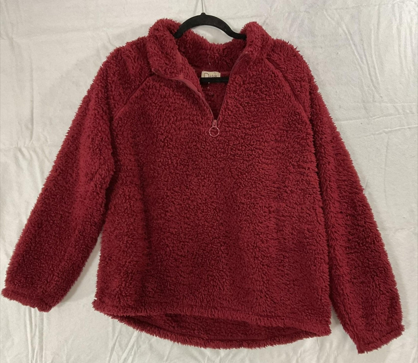 Dittos Sweater Womens XL Red Sherpa Fleece 1/4 Zip Mock Neck Pullover Cozy