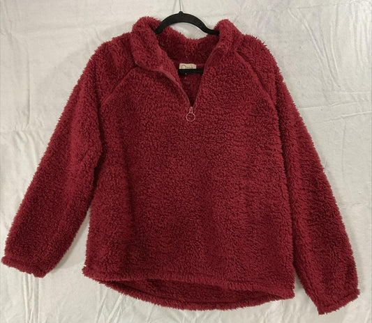 Dittos Sweater Womens XL Red Sherpa Fleece 1/4 Zip Mock Neck Pullover Cozy