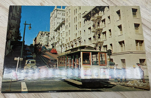 Vintage San Francisco Cable Car Colourpicture Photochrome Postcard 5.5x3.5 In