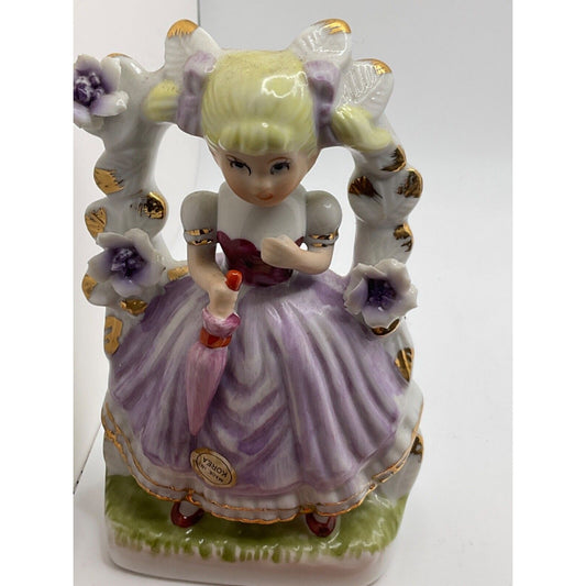 Vintage Southern Belle Figurine Girl Under Trellis Lavender Dress Ceramic Decor