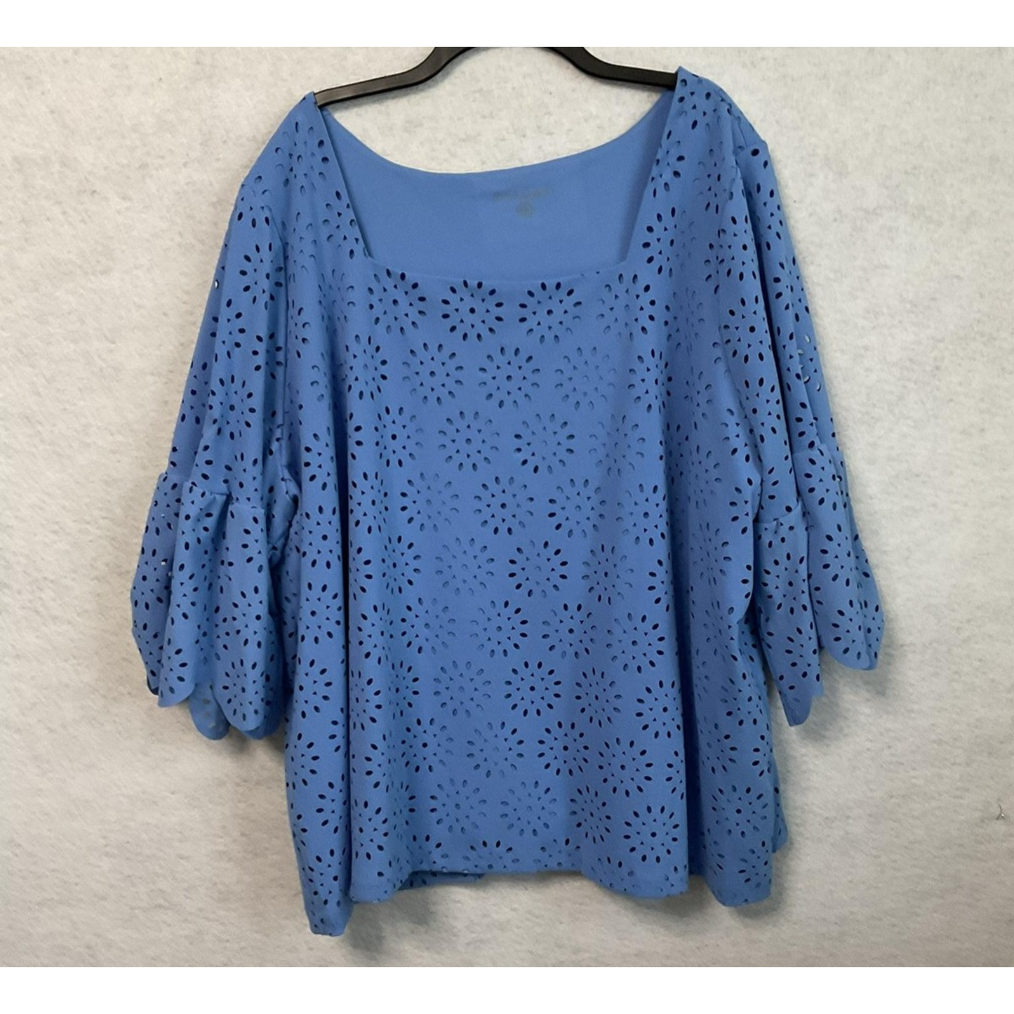 Jessica London Shirt Womens 30/32 Blue Eyelet Bell Sleeve Lined Blouse Top