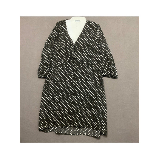 Kersh Black White Splash Polka Dot Dress Size M Chiffon V-Neck Lined Boho