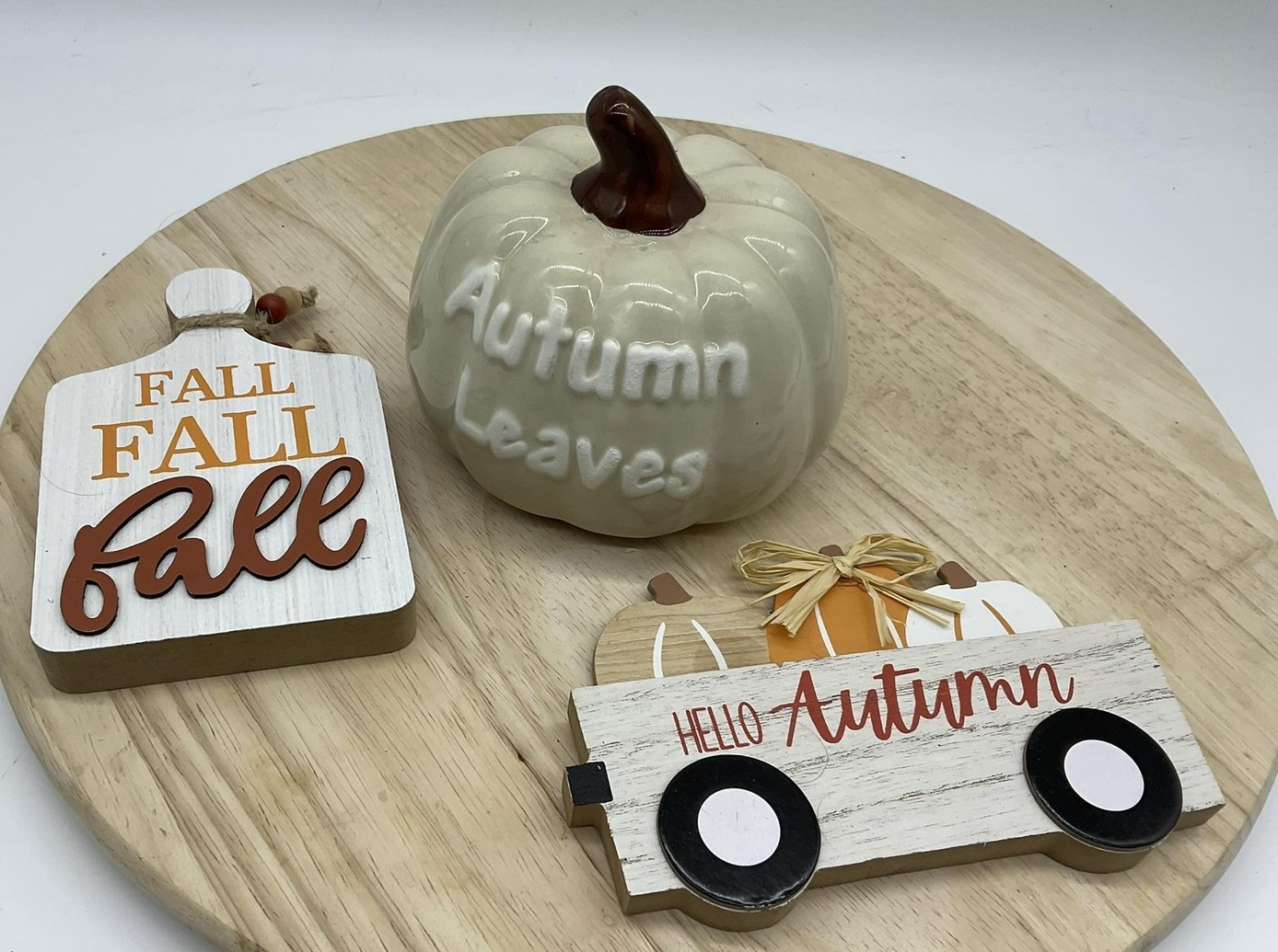 Thanksgiving Autumn Centerpiece Set Of 3 Ceramic Pumpkin Wood Signs Multicolor