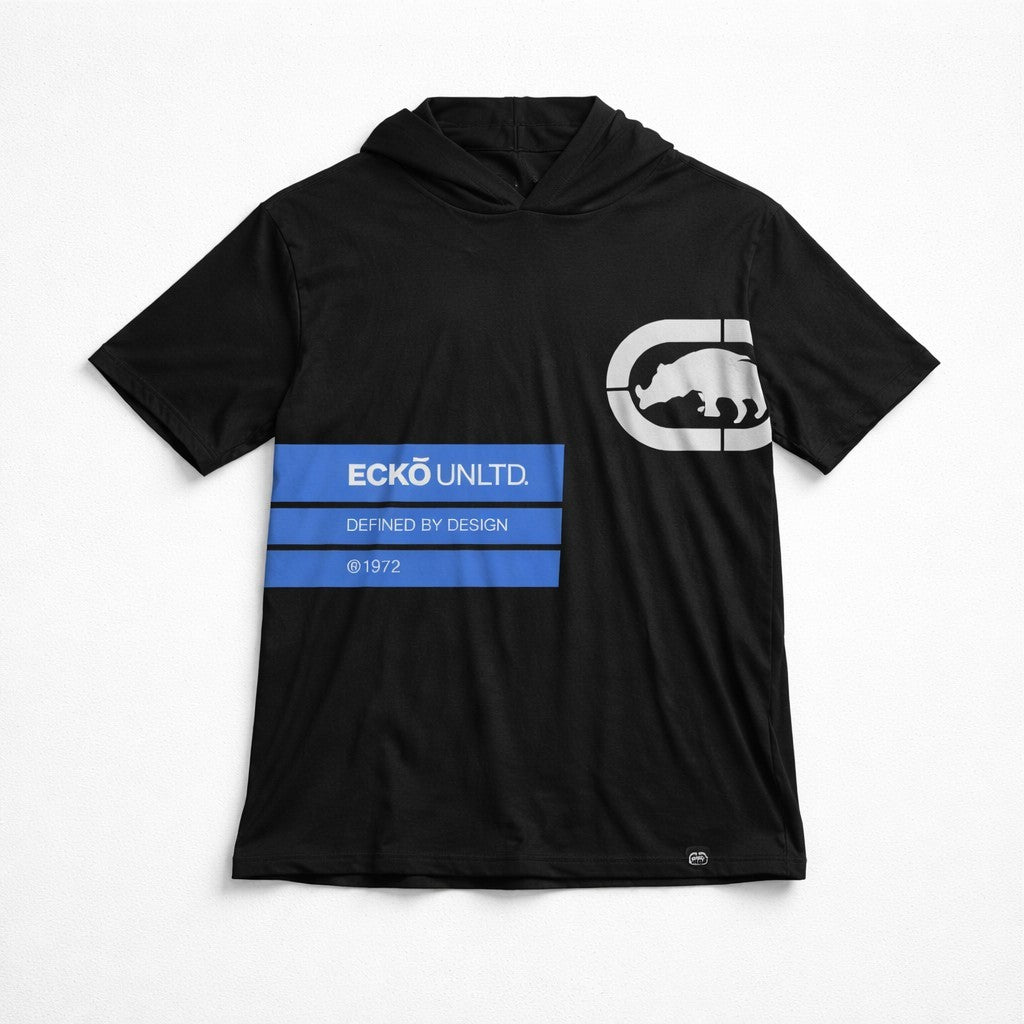 Ecko Unltd Shirt Boys 12 Black Hooded Short Sleeve Rhino Graphic Tee Top Cotton