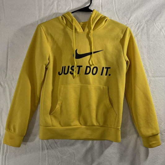 Nike Hoodie Womens Medium Yellow Just Do It Pullover Sweatshirt Fleece Logo