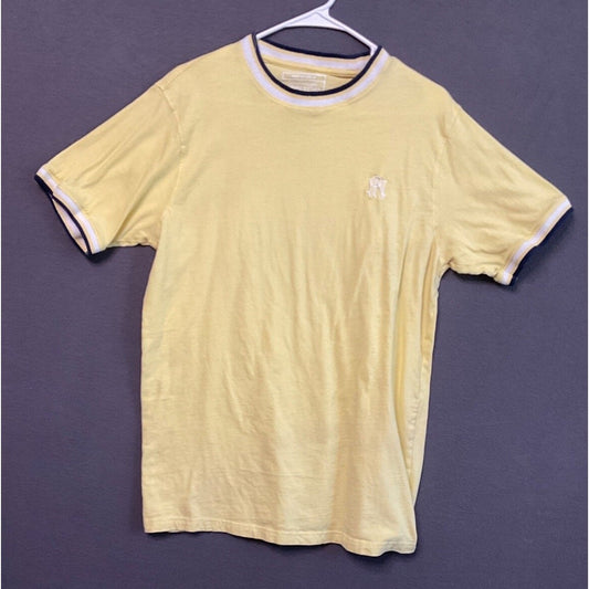 Parish Nation Yellow T-Shirt Men's Medium Logo Ribbed Trim Ringer