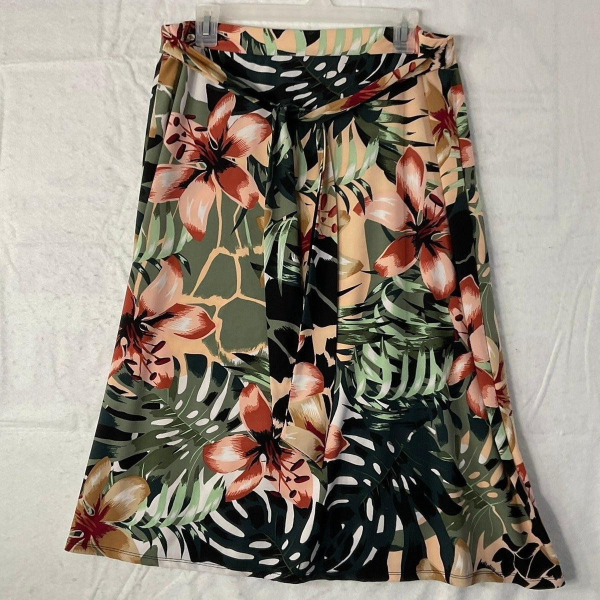 Melissa Paige Skirt Womens Large Multicolor Tropical Floral A-Line Midi Travel