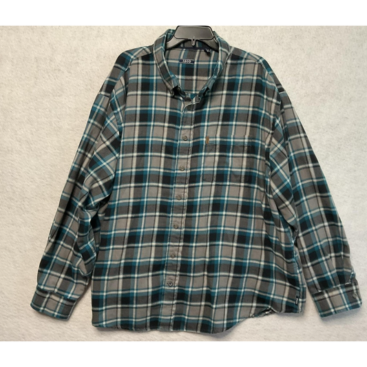 IZOD Shirt Mens 3XL Blue Gray Black Plaid Long Sleeve Flannel Button Up Casual