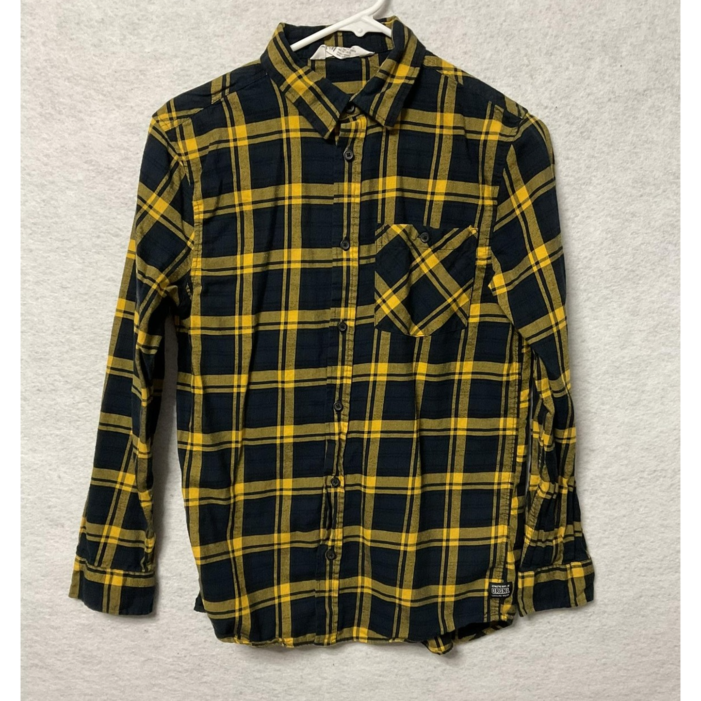 H&M Shirt Boys 14-15 Years Blue Yellow Plaid Flannel Button Up Long Sleeve