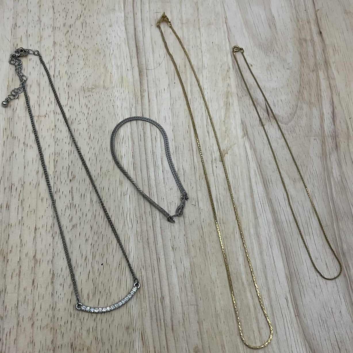 Necklace Lot Chain Gold Tone Silver Tone Crystal Bar Mixed Length Womens Set
