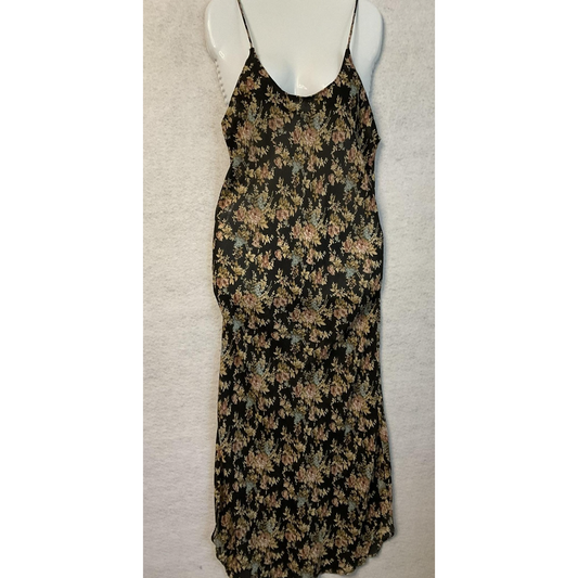 Cacique Dress Womens Small Black Floral Slip Nightgown Chemise Spaghetti Strap