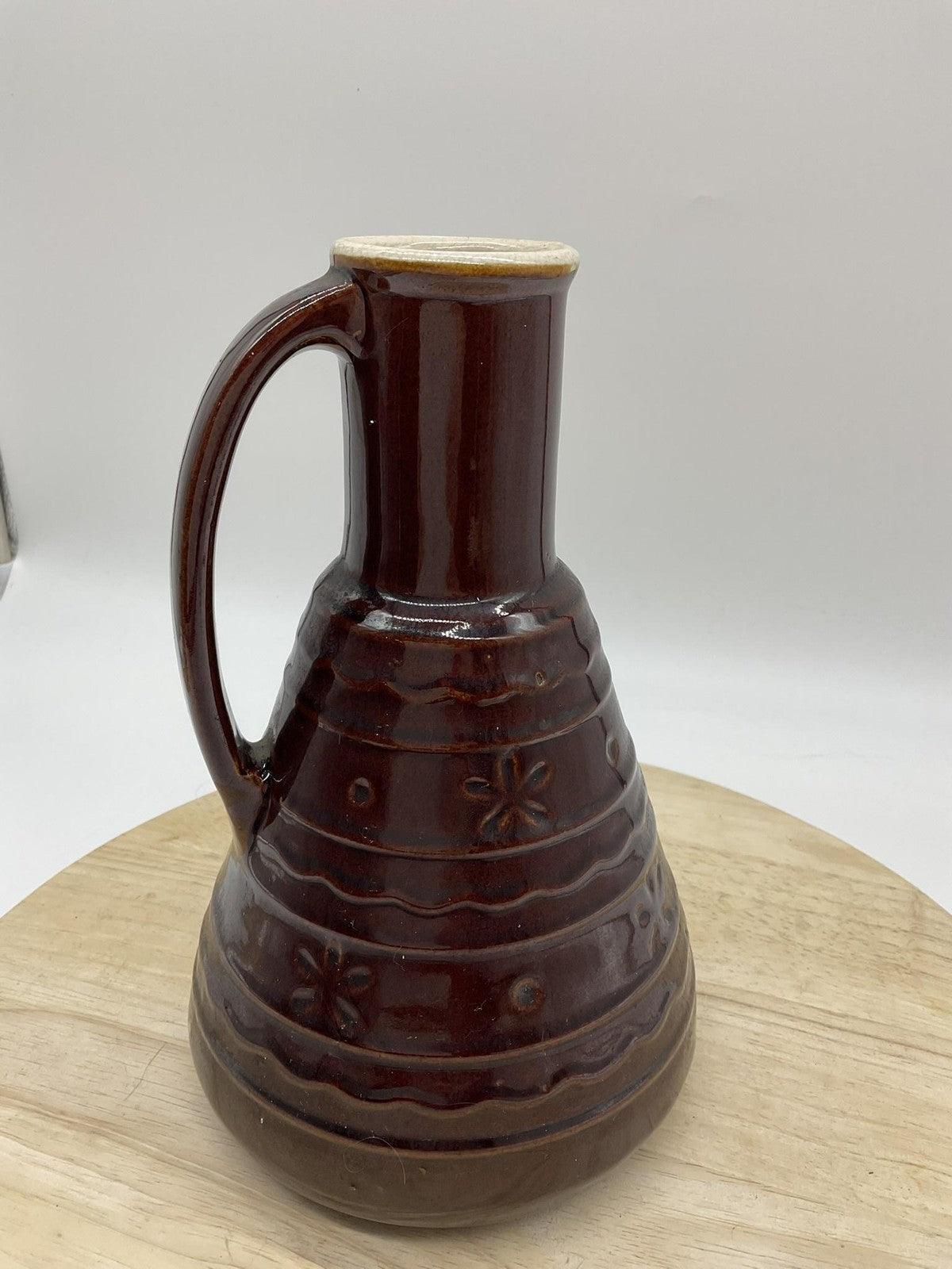 Vintage Marcrest Brown Stoneware Jug Pitcher Floral Oven Proof USA Kitchen