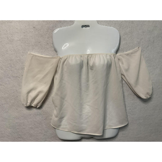 Brenda's USA Shirt Womens Medium Ivory Off Shoulder Peasant Puff Sleeve Blouse