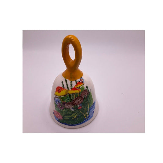 Vintage Decorative Bell Ceramic Frog & Toadstool 5 " Cottagecore Grandmacore