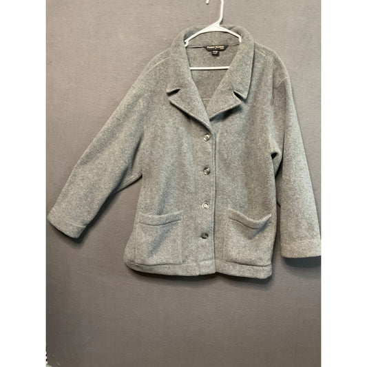 Friday Harbor USA Gray Fleece Jacket XL Button Front Pockets Soft Cozy Layer