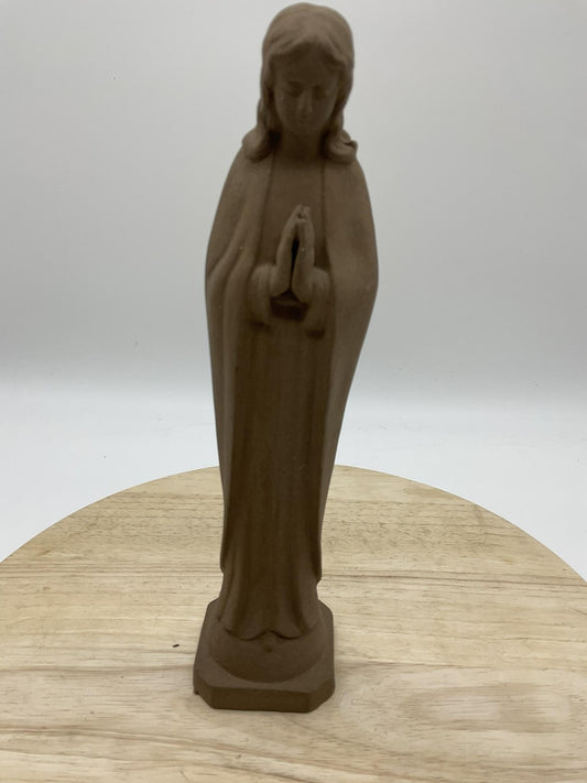 Vintage Nickron Virgin Mary Madonna Statue Brown Ceramic Prayer Figurine Japan