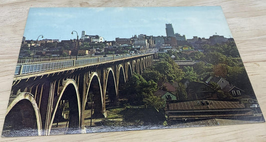 Vintage Skyline View Akron Ohio Plastichrome Colourpicture Postcard 5.5x3.5 In