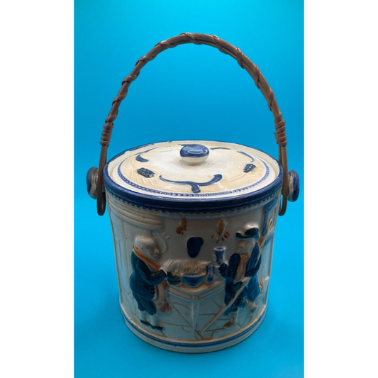 🍪 Vintage Ceramic Colonial Theme Cookie Jar - 5"x5", Christmas Cookies