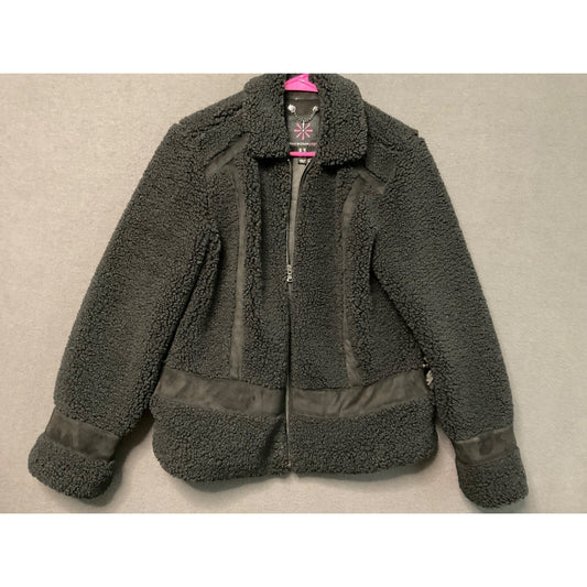 Isaac Mizrahi XS Black Sherpa Jacket Faux Shearling Zip Front Warm Coat