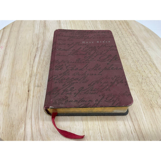 Holy Bible Red Script Cover Gold Gilded Edges Ribbon Bookmark Presentation