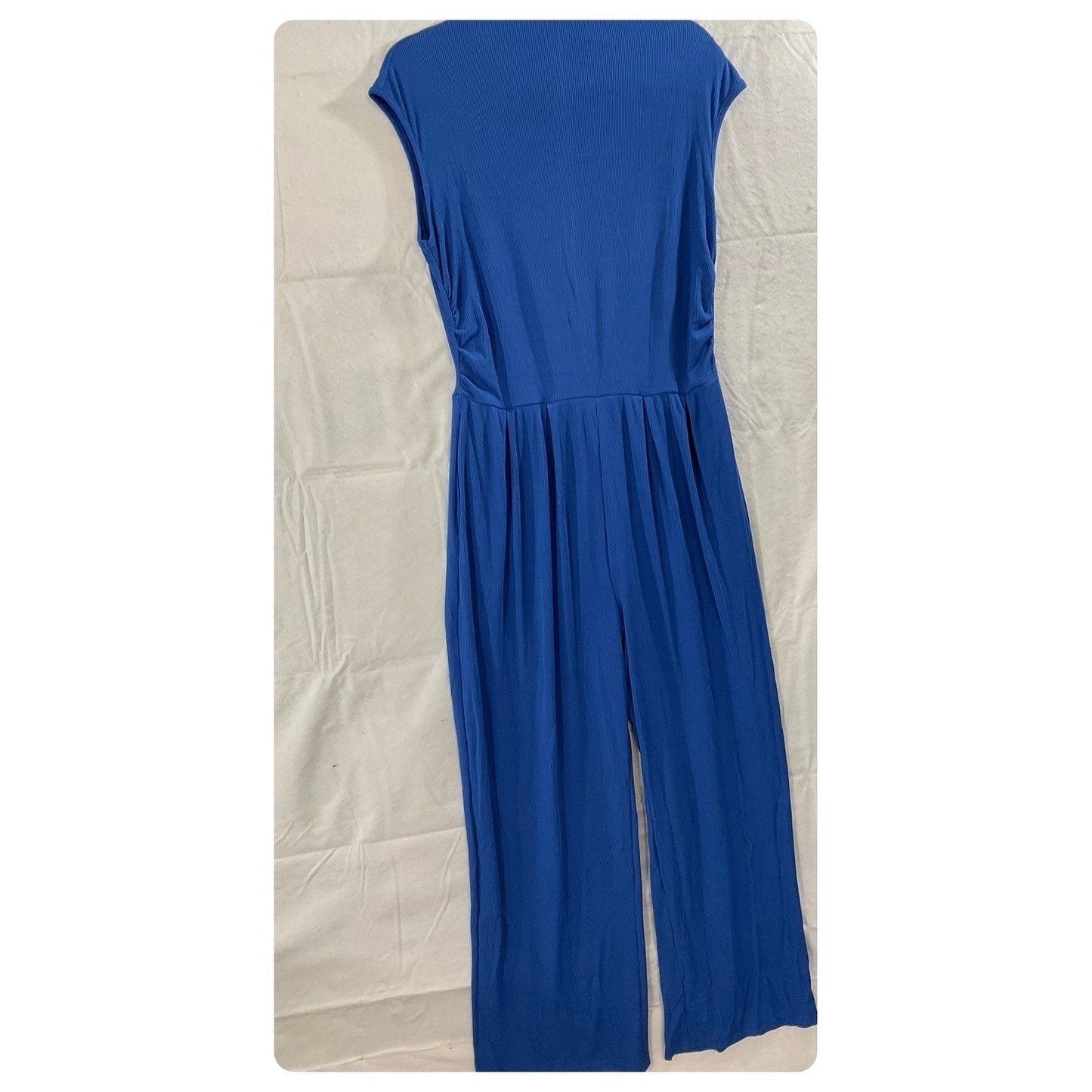 Kirundo Jumpsuit Women Large Blue Excellent Ribbed Mock Neck Sleeveless Wide Leg