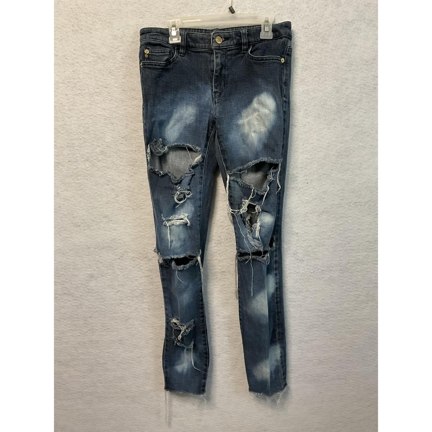 Michael Kors Jeans Womens 2 Blue Distressed Ripped Skinny Raw Hem Stretch Denim