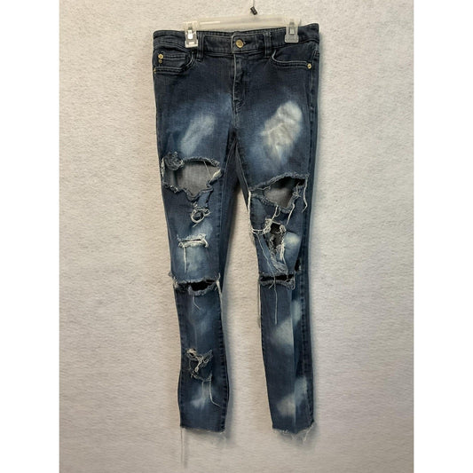 Michael Kors Jeans Womens 2 Blue Distressed Ripped Skinny Raw Hem Stretch Denim