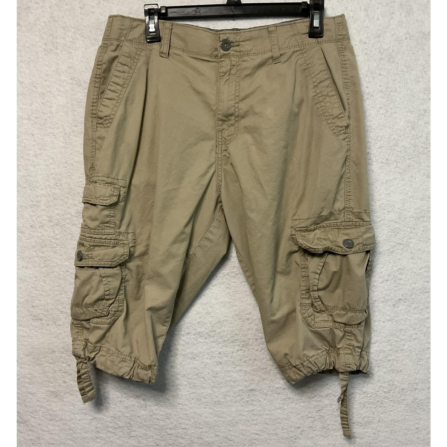 George Shorts Mens 30 Khaki Cargo Capri Drawstring Hem Cotton Stretch Pockets