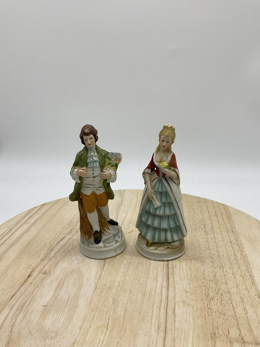 Vintage Porcelain Colonial Couple Figurines Man Woman 18th Century Home Decor