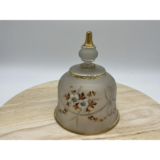 Vintage Hand Painted Glass Dome Lid ONLY Cover Gold Trim Floral Enamel Frosted