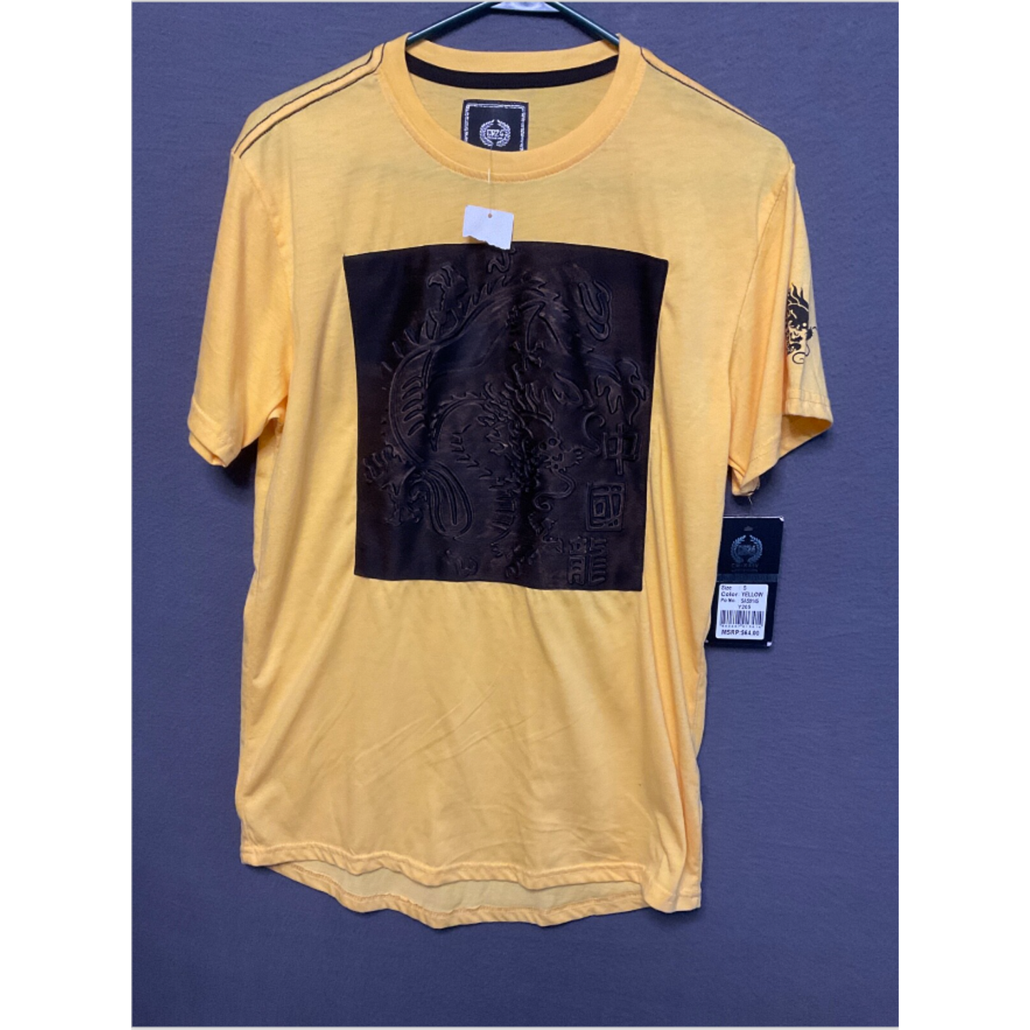 CR24 Chrome Edge Mens Tee Small Yellow Dragon Print NWT $64 MSRP
