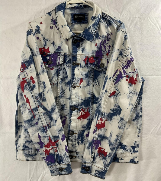 Waimea Jacket Mens Large White Blue Paint Splatter Denim Bomber Art Streetwear