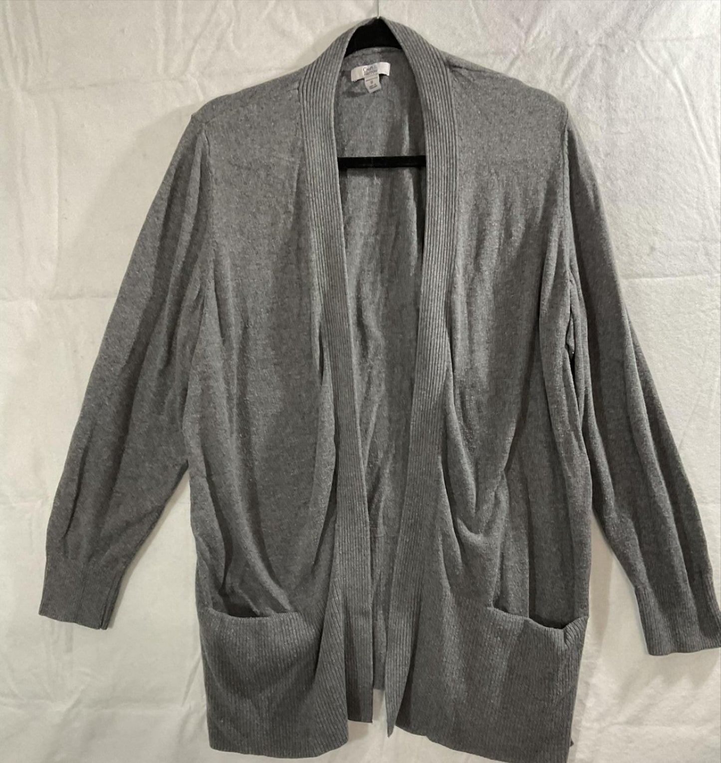 Croft & Barrow Cardigan Womens 1X Gray Open Front Knit Long Sleeve Pockets