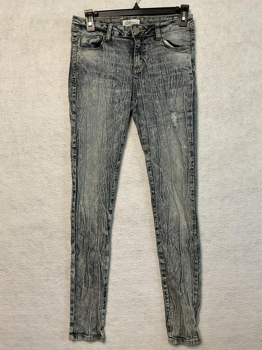 Cello Jeans Juniors 5 Gray Skinny Acid Wash Distressed Crinkle Wrinkle Faded