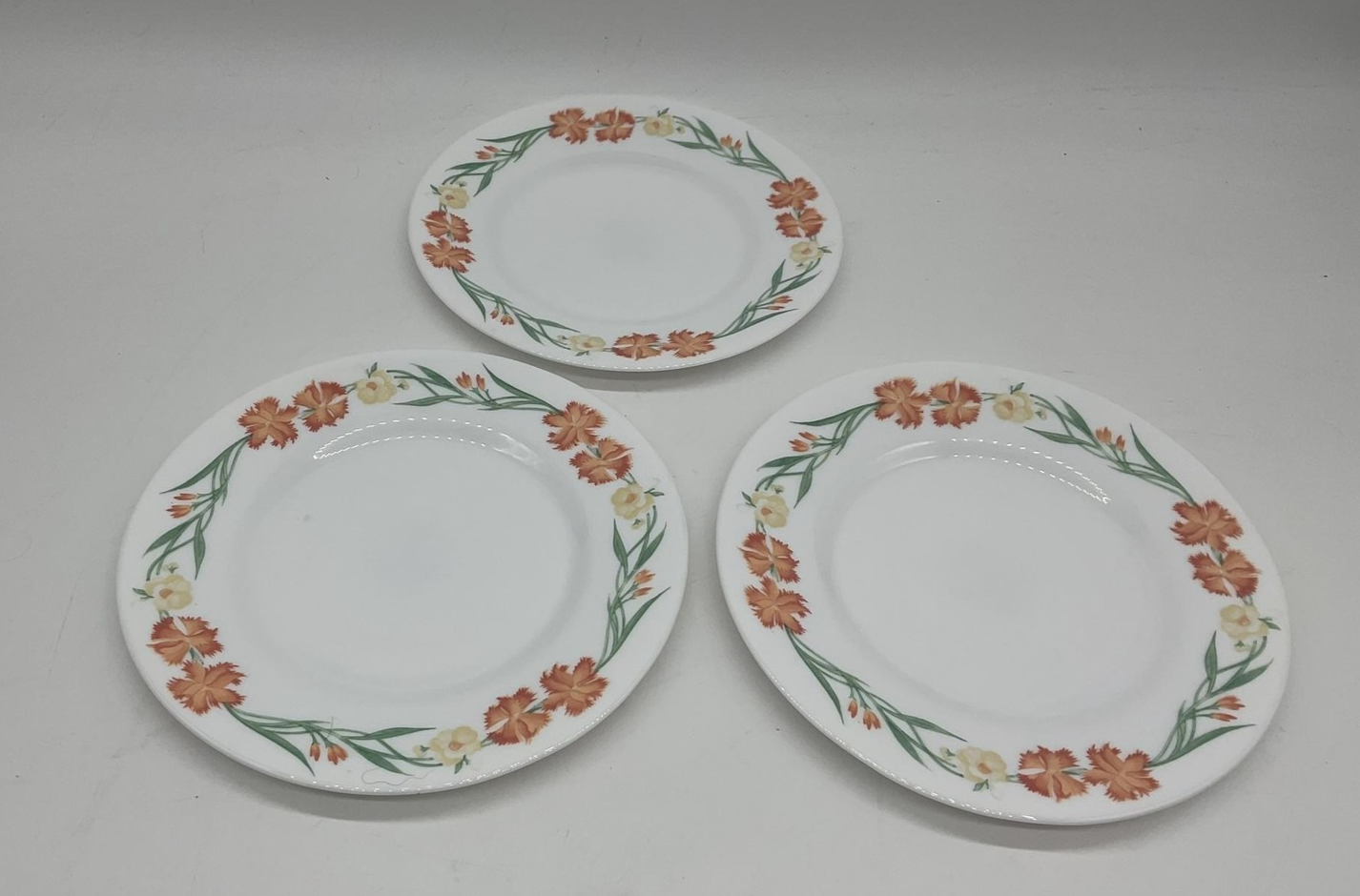 Arcopal France Floral Dinner Plates Set Of 3 White Glass Microwave Dishwasher