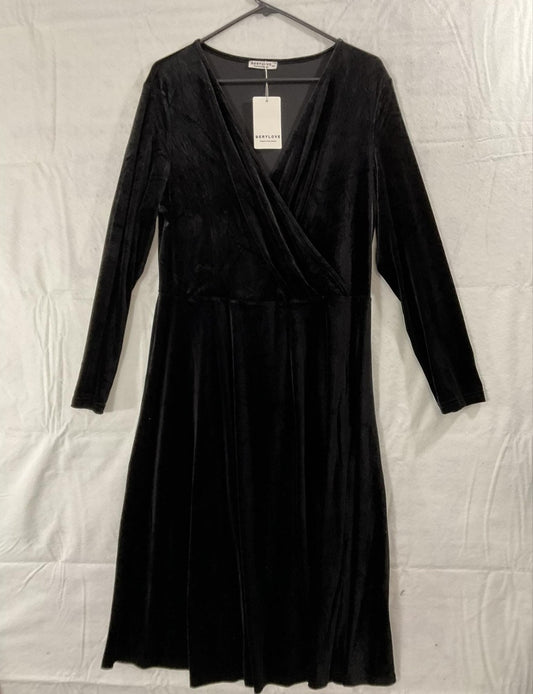 Berylove Dress Womens XXL Black Velvet Wrap Long Sleeve Midi Cocktail Party New