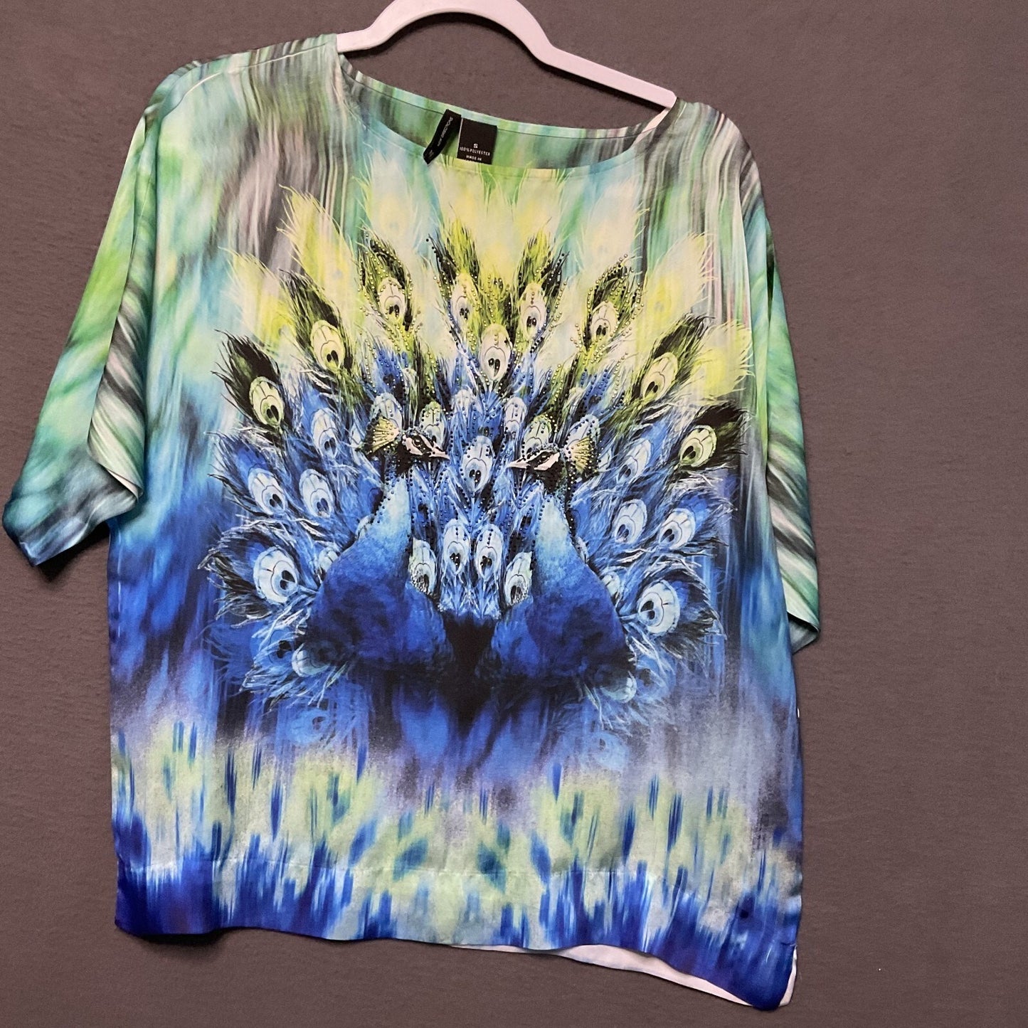 Graphic Peacock Top Bejewled / Rhinestones Art S Boho Festival New Directions