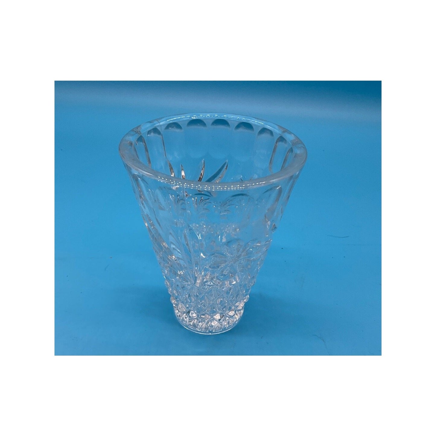 Vintage Clear Pressed Glass Vase 5" Tall Diamond Starburst Pattern Floral HEAVY