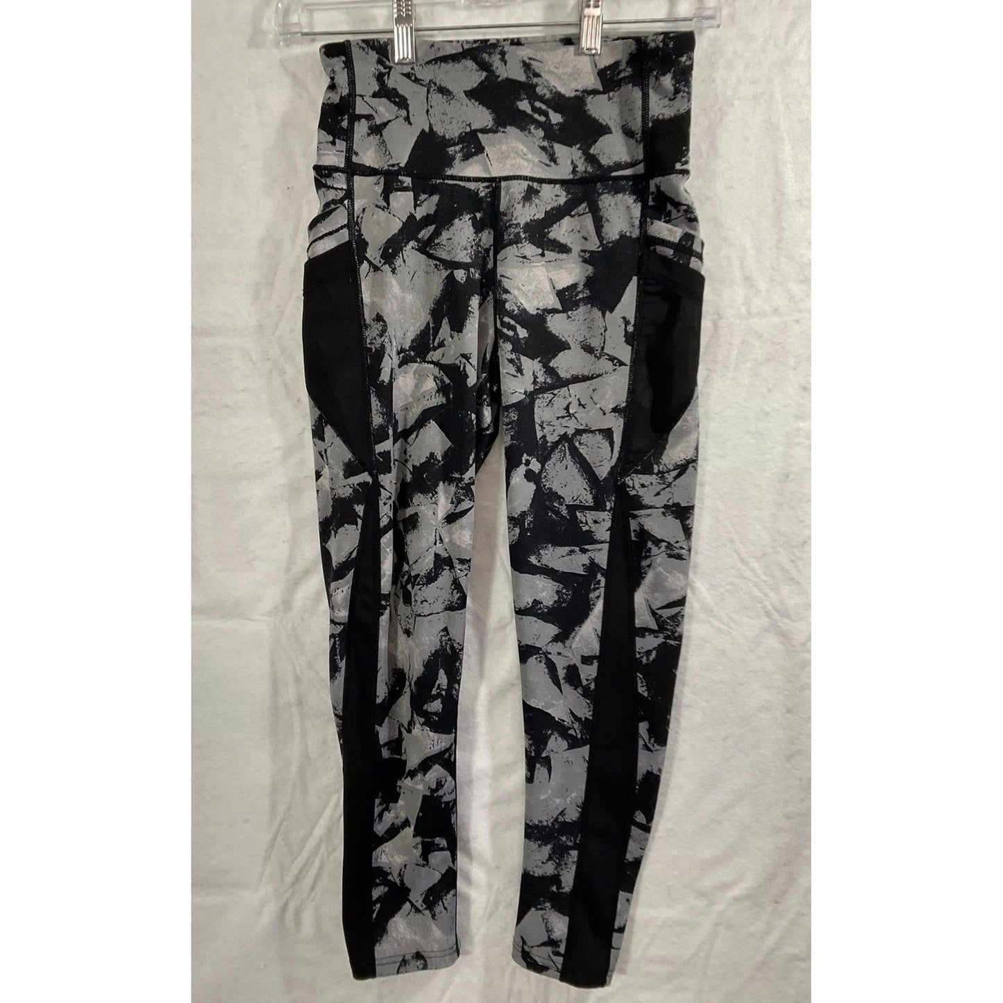 TKO Leggings Womens Small Gray Black Abstract Mesh Pocket High Waist Activewear