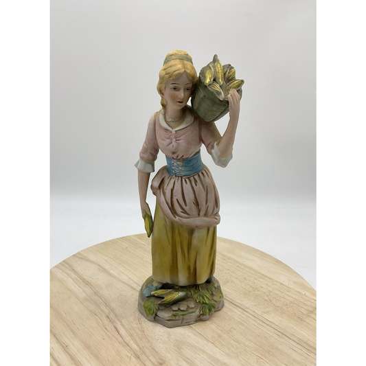 Vintage Homco 1416 Farm Girl Figurine Corn Basket Made In Japan Porcelain