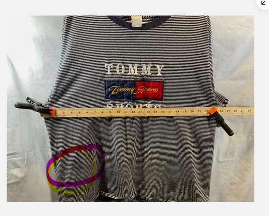 Vintage Tommy Hilfiger Shirt Mens 2XL Blue Striped Tommy Sports Graphic Tee
