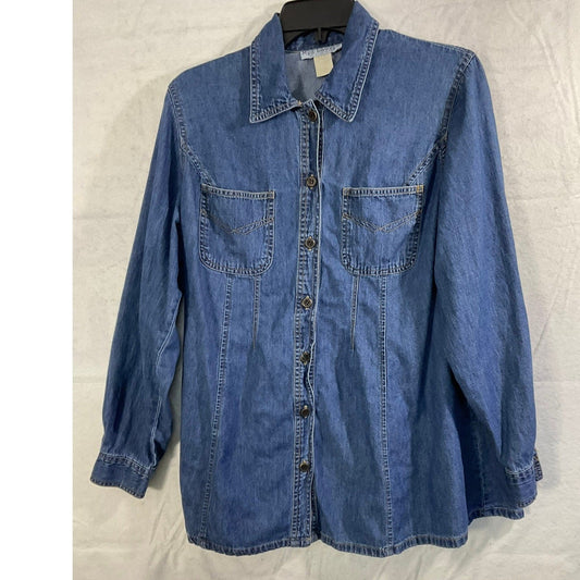 Meg Lauren Sport Denim Button Down Tunic Shirt Womens M Blue Long Sleeve Western