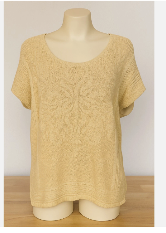 United States Sweater Womens Large Off  White Short Sleeve VTG  Floral Knit Top