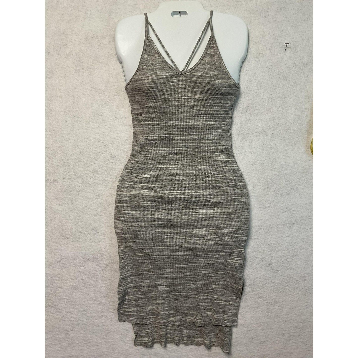 Strappy Bodycon Dress Womens Small Sleeveless Ribbed Knit Midi Fitted Summer