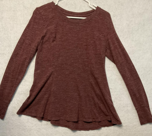AnyBody Shirt Womens XS Burgundy Heathered Long Sleeve Crewneck A-Line Casual