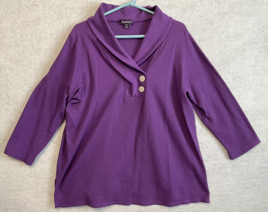 Roaman's Shirt Womens 18/20 Purple Cowl Neck 3/4 Sleeve Knit Top Plus Size